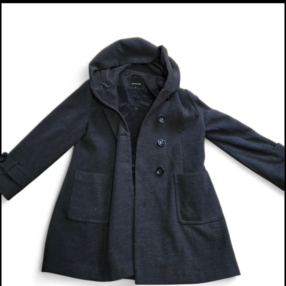 Women's Hooded Wool-Blend Coat - Dark Gray